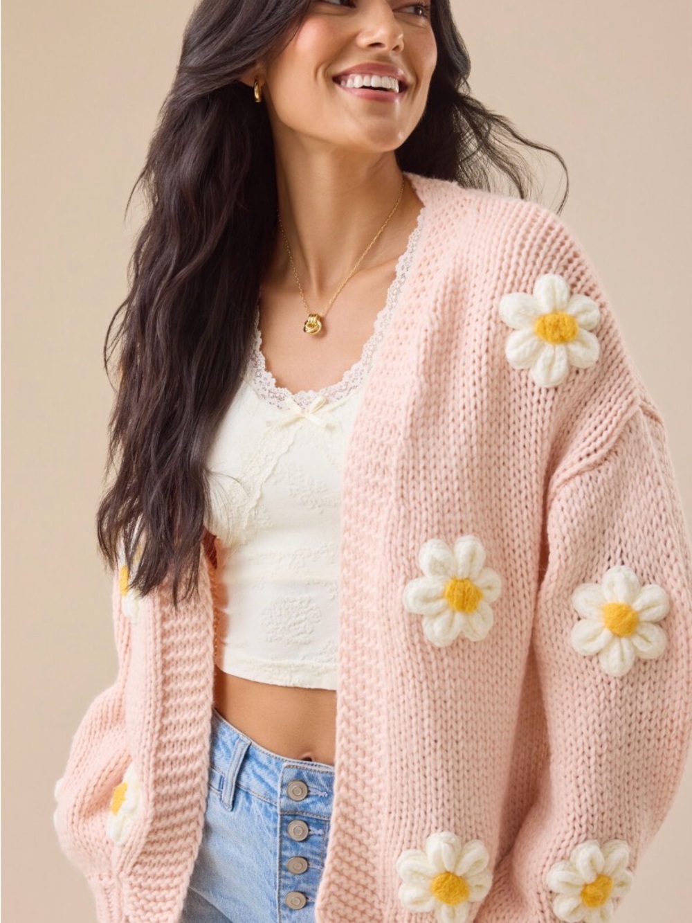 Altar’d State Daisie 3D Floral Cardigan - Blush Pink - Small
